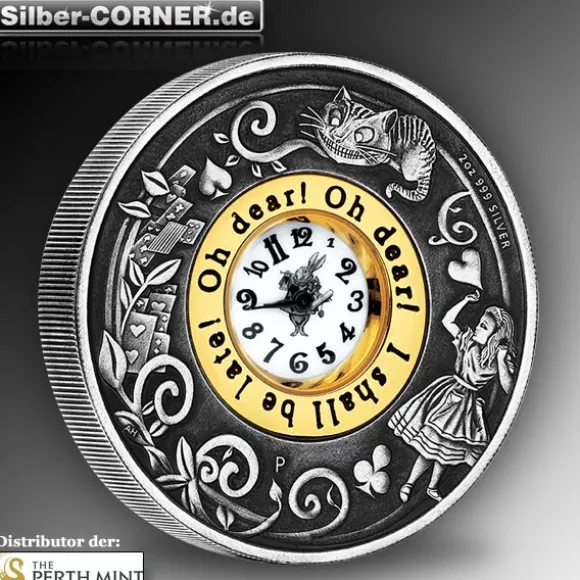 Alice im Wunderland 2 Oz Silber Antique inklusive Uhr*