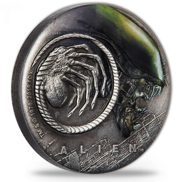 Alien - 40 Jahre - 2 Unzen Silber Antik Finish + Aufsteller*