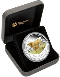 ANDA Money Expo - Lunar Ochse 2 Unzen Silber Proof coloriert 2021 +Box +COA *