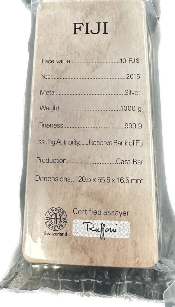 Argor-Heraeus Fiji 1 KG Münzbarren Silber verschiedene Jahrgänge*