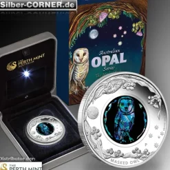 Australian Opal Series - Masked Owl - 1 Oz Silber Proof 2014 +Box +COA *