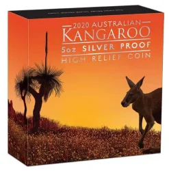 Australien Känguru 5 Oz Silber High Relief 2020 +Box +COA*