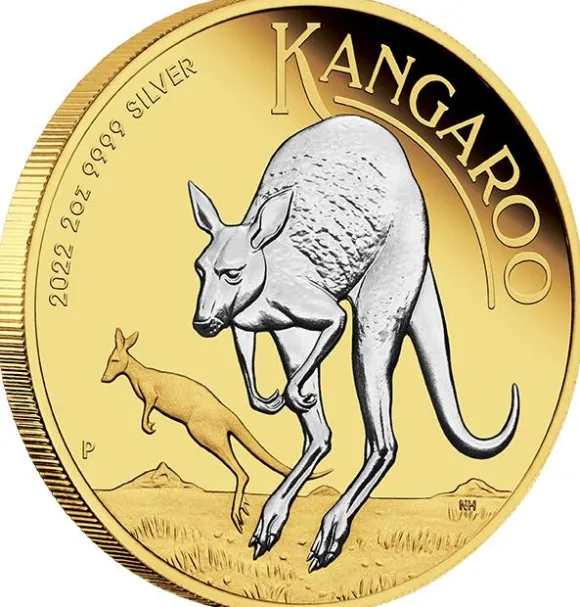 Australien Känguru 2 Unzen Silber Reverse Gilded + Box + COA (Umverpackung beschädigt !! )*