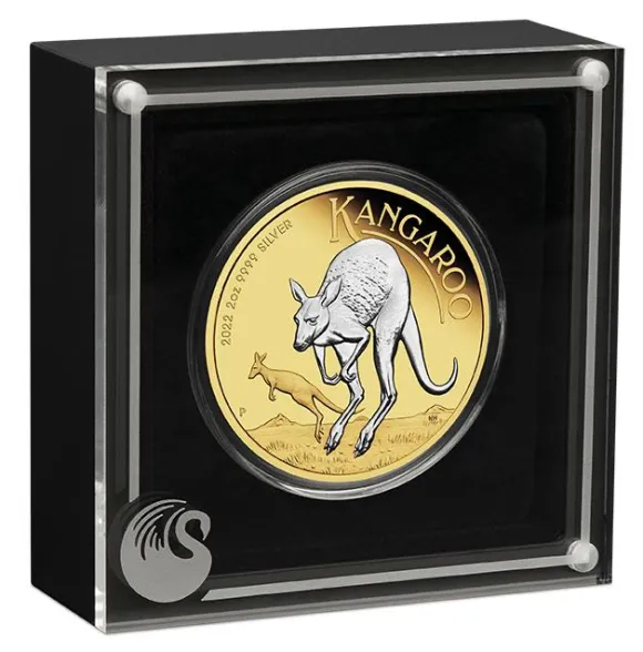 Australien Känguru 2 Unzen Silber Reverse Gilded + Box + COA (Umverpackung beschädigt !! )*