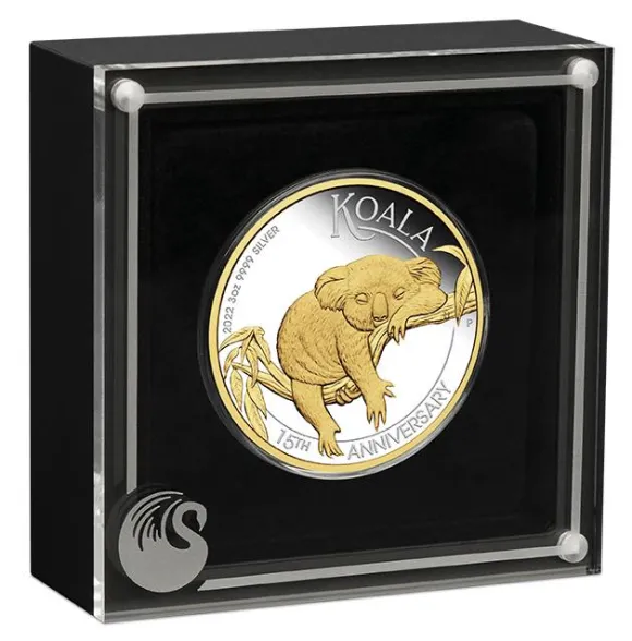 Australien Koala 3 Oz Silber vergoldet 15th Anniversary 2022 +Box +COA*