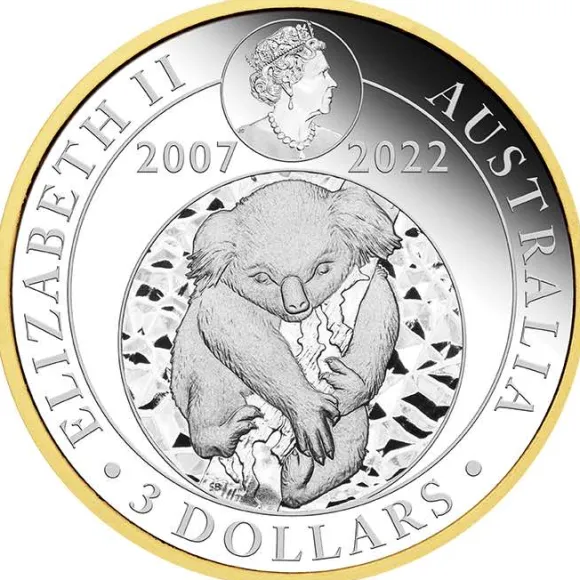 Australien Koala 3 Oz Silber vergoldet 15th Anniversary 2022 +Box +COA*