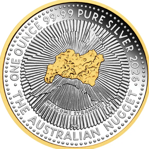 Australien Nugget 40 Jahre 1 Unze Silber vergoldet Proof 2026 +Box +COA