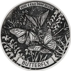 Butterfly 2 KG Silber Antik Finish 2025 +Box +COA