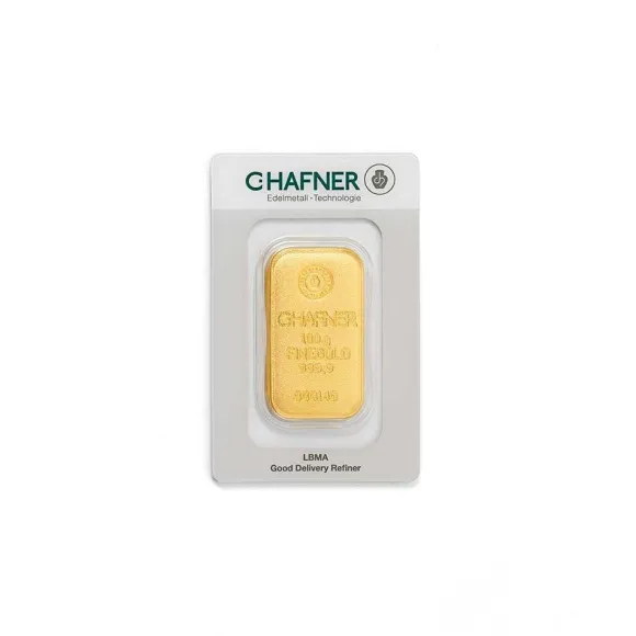 C. Hafner 100 Gramm Goldbarren gegossen