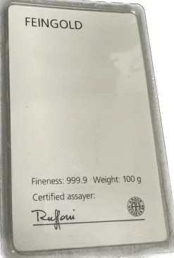 Degussa 100 Gramm Goldbarren gegossen