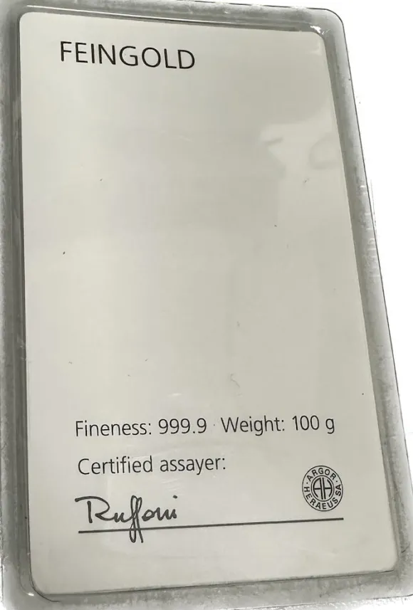 Degussa 100 Gramm Goldbarren gegossen