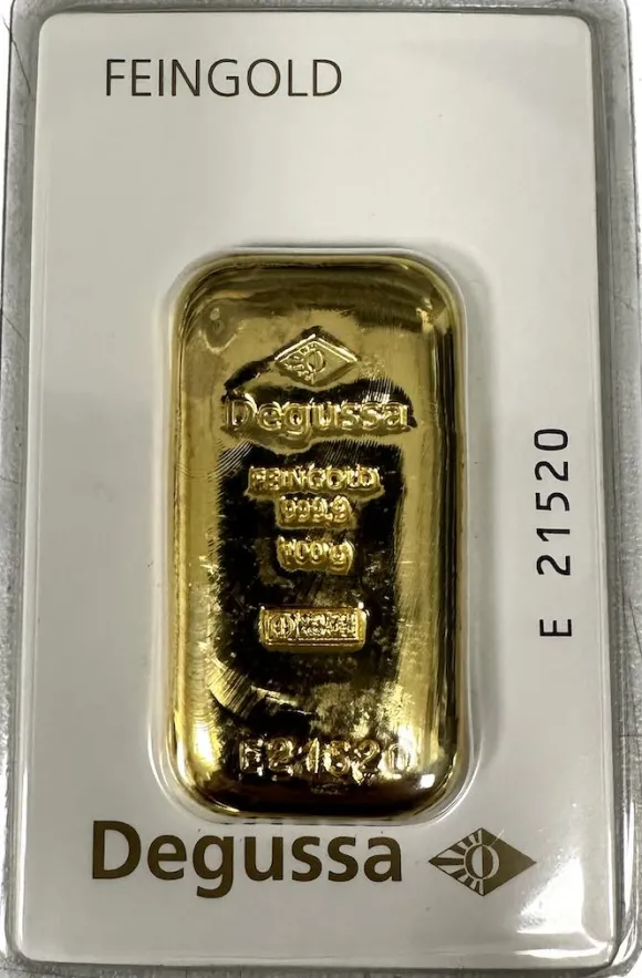 Degussa 100 Gramm Goldbarren gegossen