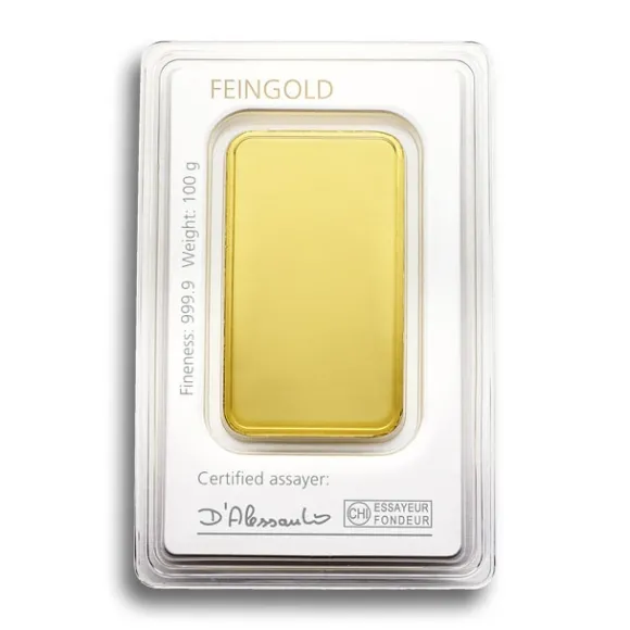 Degussa 100 Gramm Goldbarren geprägt