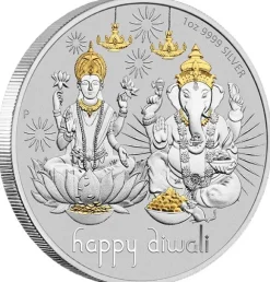 Diwali 1 Unze Silber 2021 - vergoldet - Box +COA*