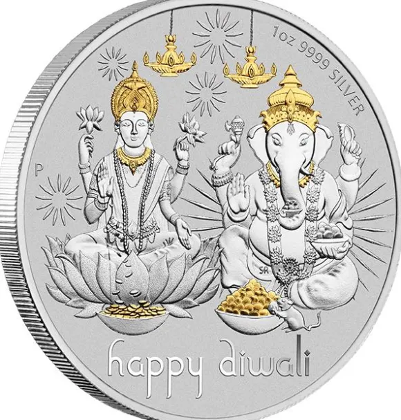 Diwali 1 Unze Silber 2021 - vergoldet - Box +COA*