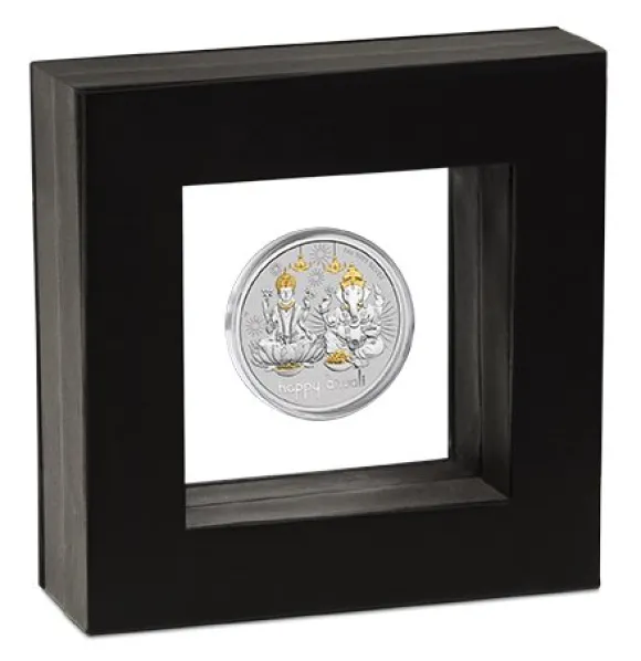 Diwali 1 Unze Silber 2021 - vergoldet - Box +COA*