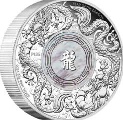Double Dragon with Mother of Pearl 2 Oz Silber Proof 2024 +Box +COA*