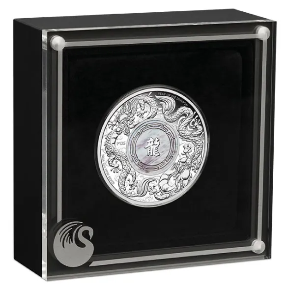Double Dragon with Mother of Pearl 2 Oz Silber Proof 2024 +Box +COA*