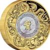 Double Dragon with Mother of Pearl 2 Oz Gold Proof +Box +COA