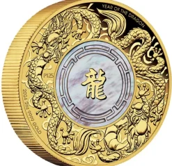 Double Dragon with Mother of Pearl 2 Oz Gold Proof +Box +COA