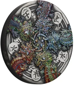 Dragon and the five elements 5 Oz Silber Antik Finish +Box +COA*