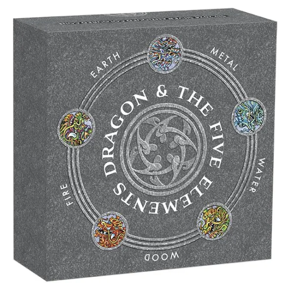Dragon and the five elements 5 Oz Silber Antik Finish +Box +COA*
