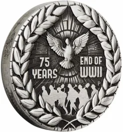 End of WW2 75th Anniversary 2 Oz Silber Antik +Box +COA*