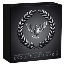 End of WW2 75th Anniversary 2 Oz Silber Antik +Box +COA*