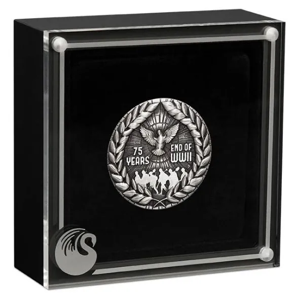 End of WW2 75th Anniversary 2 Oz Silber Antik +Box +COA*