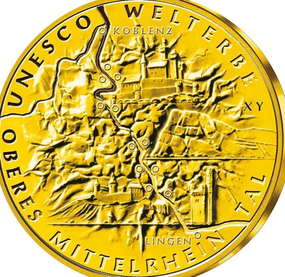100 Euro - Oberes Mittelrheintal - Goldmünze 2015 +Box +COA