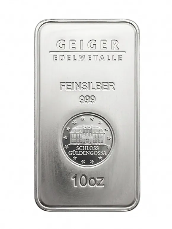 Geiger 10 Oz Silberbarren Goldengüssa