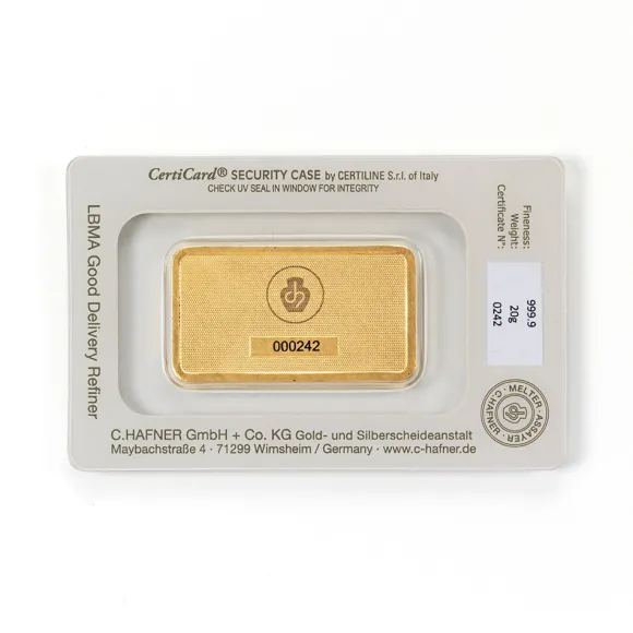 20 Gramm Goldbarren C. Hafner geprägt