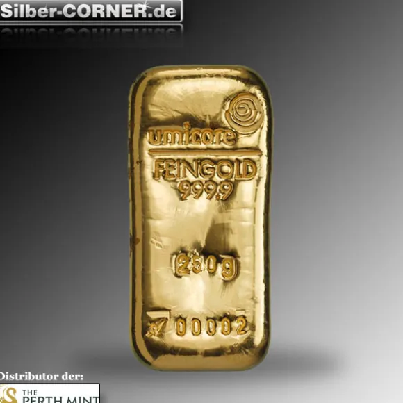 250 Gramm Goldbarren Umicore gegossen