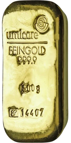500 Gramm Goldbarren Umicore gegossen