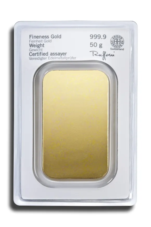50 Gramm Heraeus Goldbarren