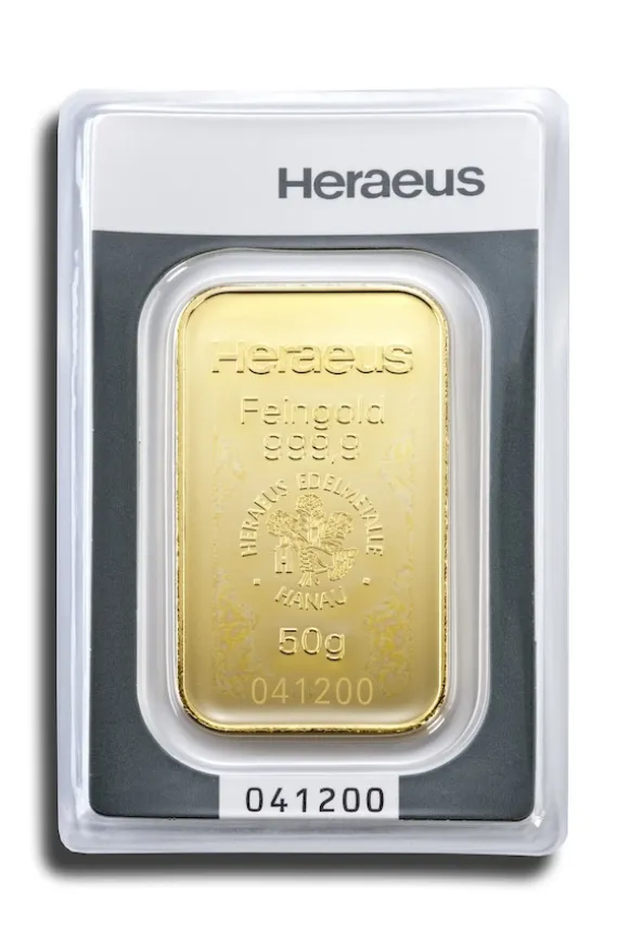 50 Gramm Heraeus Goldbarren