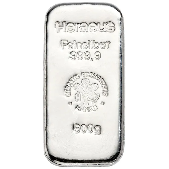 500 Gramm Heraeus Silberbarren (regelbesteuert)