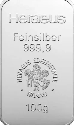 100 Gramm Silberbarren Heraeus (regelbesteuert)