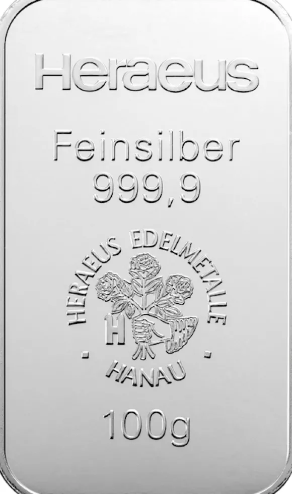 100 Gramm Silberbarren Heraeus (regelbesteuert)