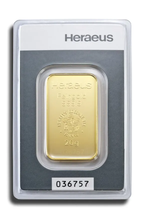 Heraeus 20 Gramm Goldbarren