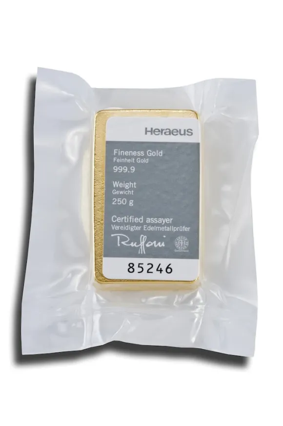 Heraeus 250 Gramm Goldbarren