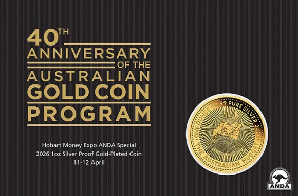 Hobart ANDA Money Expo Special 40 Jahre Australien Nugget 1 Oz Silber 2026 vergoldet Proof*