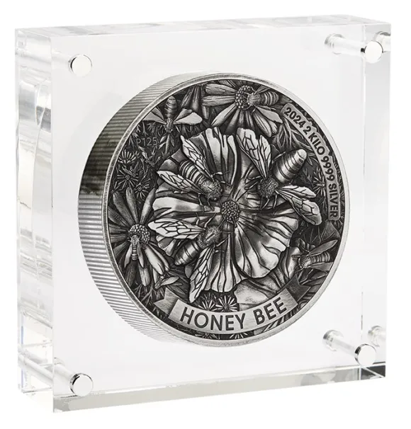 Honey Bee - 2 Kg Silber Antik Finish High Relief 2024 + Box +COA*