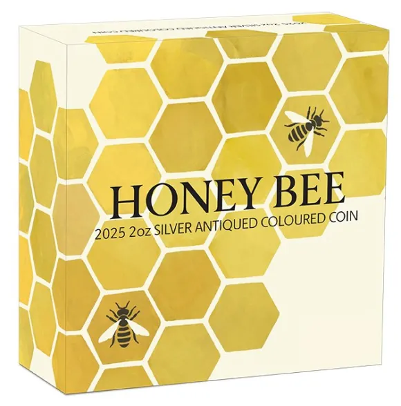 Honey Bee - 2 Oz Silber Antik Finish 2025 +Box +COA
