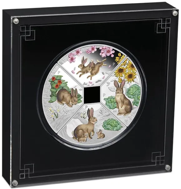 Jahr des Hasen - Quadrant - 4 x 1 Unze Silber Proof + Box +Zertifikat