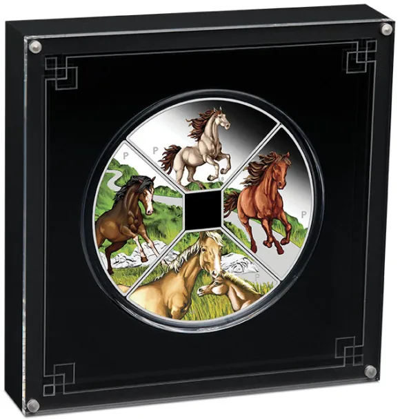 Jahr des Pferdes - Quadrant - 4 x 1 Unze Silber Proof 2026 + Box +Zertifikat