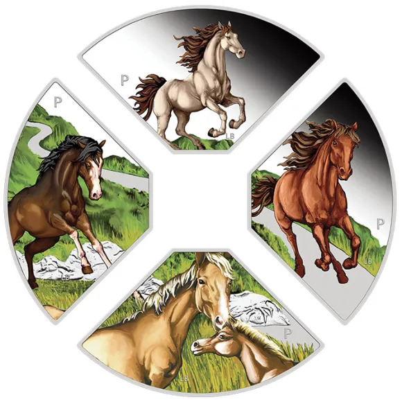 Jahr des Pferdes - Quadrant - 4 x 1 Unze Silber Proof 2026 + Box +Zertifikat