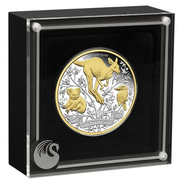 125 Jahre Perth Mint 2 Unzen Silber Proof vergoldet + Box +COA