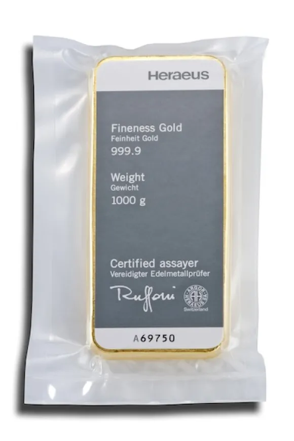 1 Kilogramm Heraeus Goldbarren gegossen