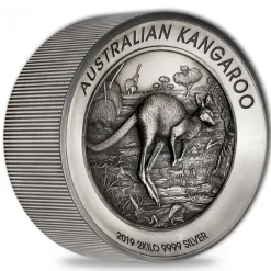 Känguru 2 KG Silber - High Relief - Antik Finish +Box 2019*